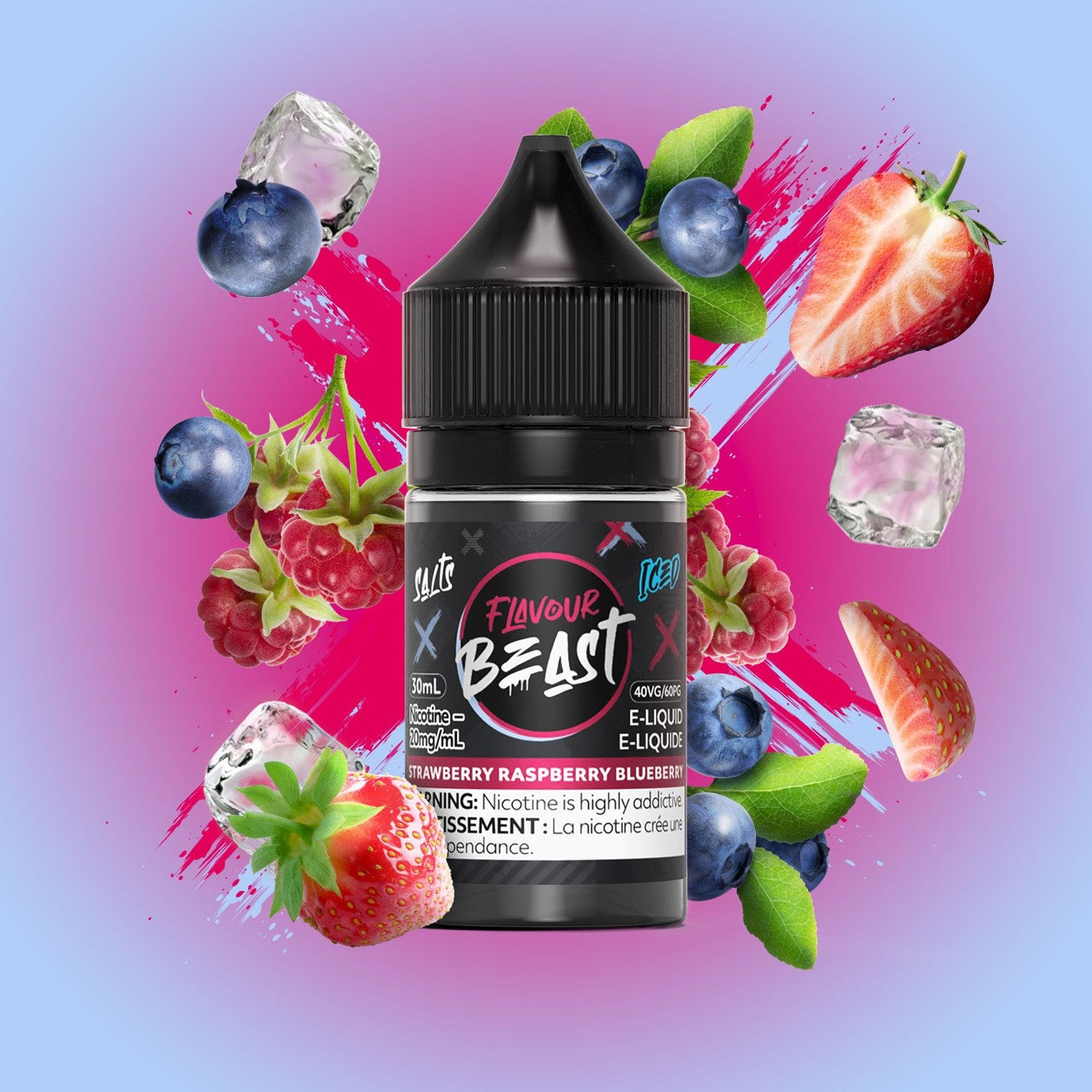 STRAWBERRY RASPBERRY BLUEBERRY ICED FLAVOUR BEAST 30mL salt nic e-liquid